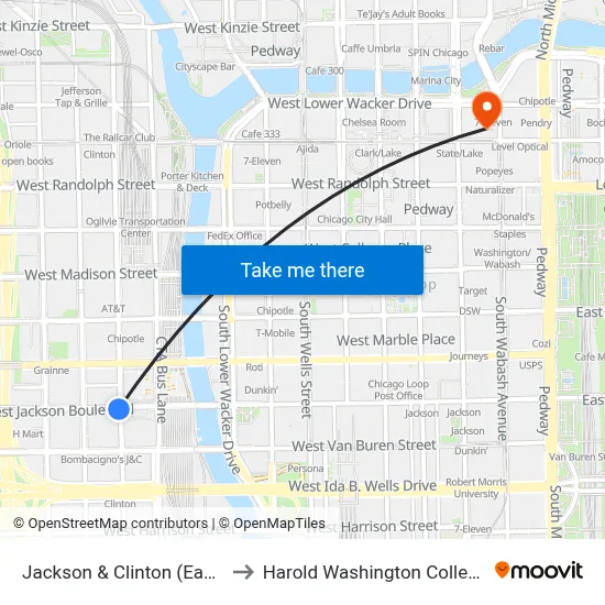 Jackson & Clinton (East) to Harold Washington College map