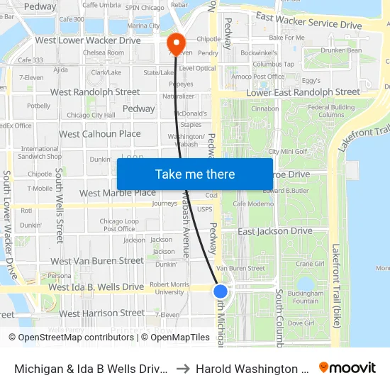 Michigan & Ida B Wells Drive (North) to Harold Washington College map