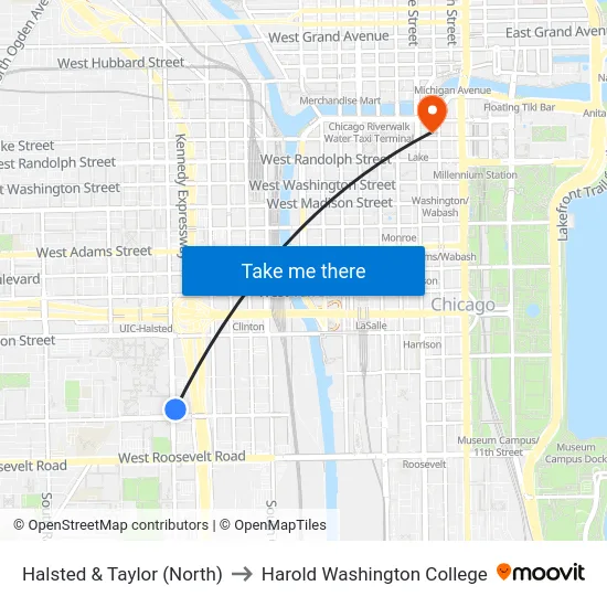 Halsted & Taylor (North) to Harold Washington College map