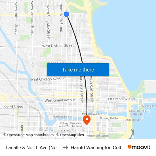 Lasalle & North Ave (North) to Harold Washington College map