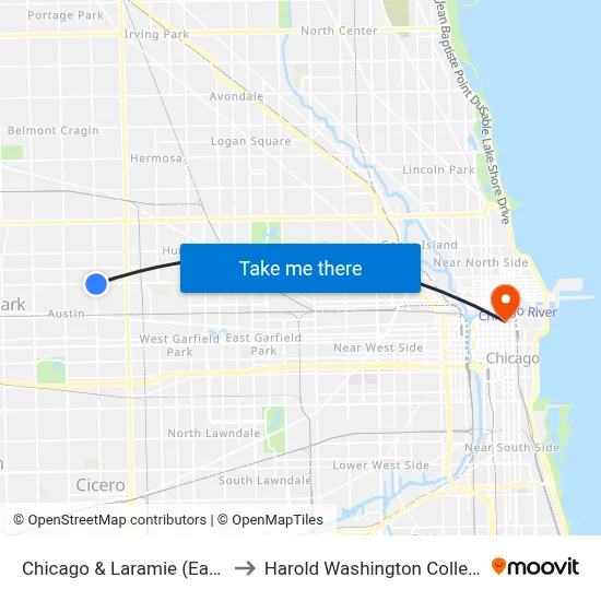 Chicago & Laramie (East) to Harold Washington College map