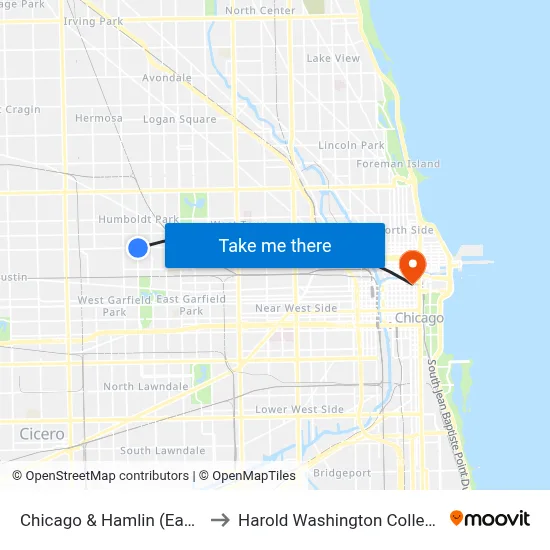 Chicago & Hamlin (East) to Harold Washington College map