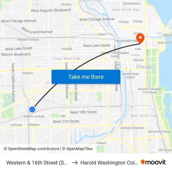 Western & 16th Street (South) to Harold Washington College map
