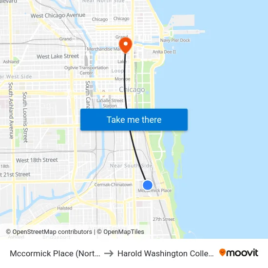 Mccormick Place (North) to Harold Washington College map
