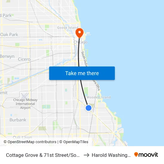 Cottage Grove & 71st Street/South Chicago (North) to Harold Washington College map
