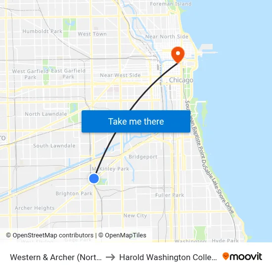 Western & Archer (North) to Harold Washington College map