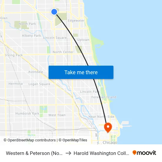 Western & Peterson (North) to Harold Washington College map