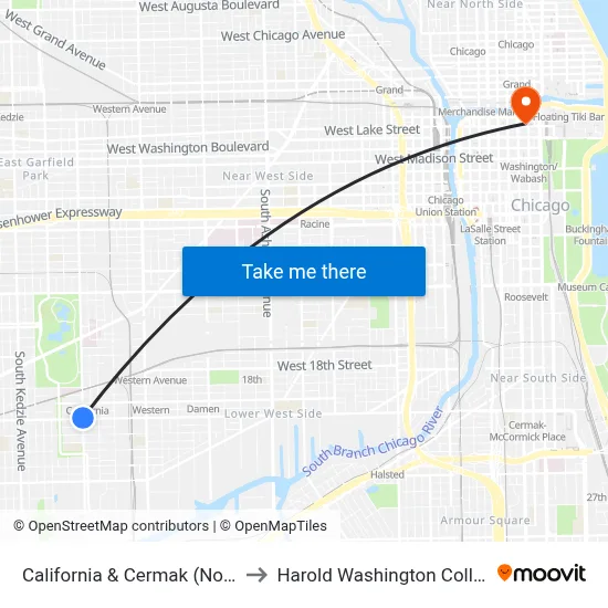 California & Cermak (North) to Harold Washington College map