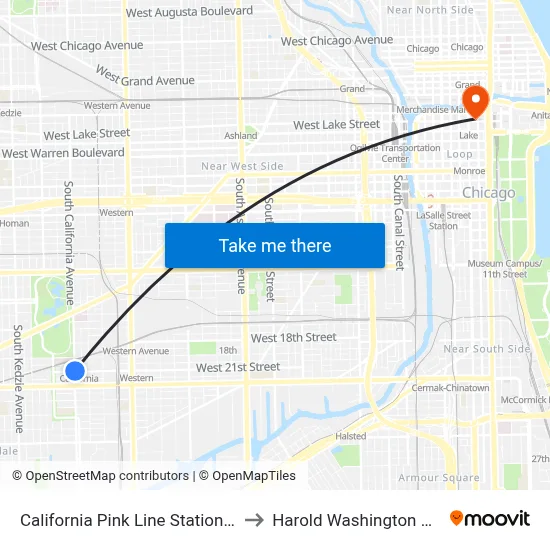 California Pink Line Station (North) to Harold Washington College map