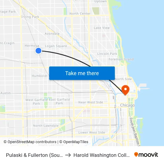 Pulaski & Fullerton (South) to Harold Washington College map