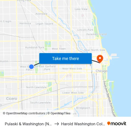 Pulaski & Washington (North) to Harold Washington College map
