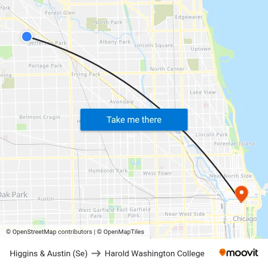 Higgins & Austin (Se) to Harold Washington College map
