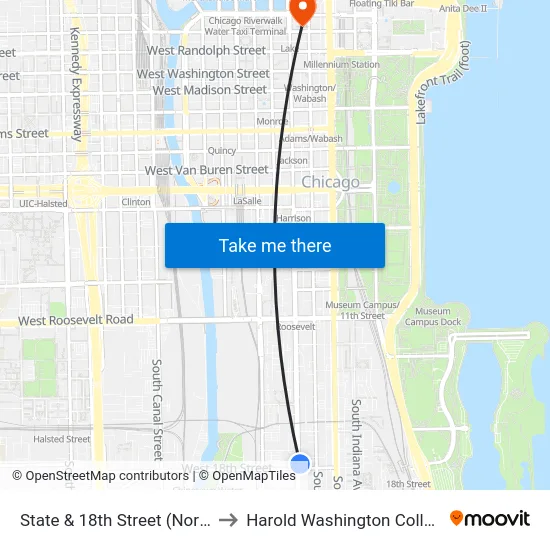 State & 18th Street (North) to Harold Washington College map