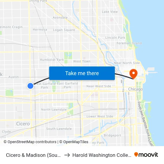 Cicero & Madison (South) to Harold Washington College map