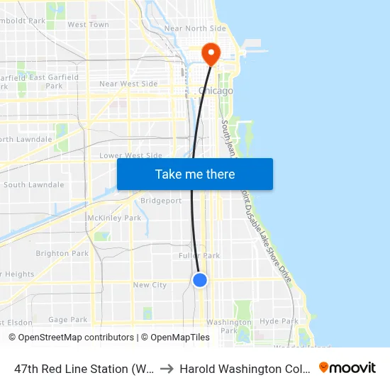 47th Red Line Station (West) to Harold Washington College map