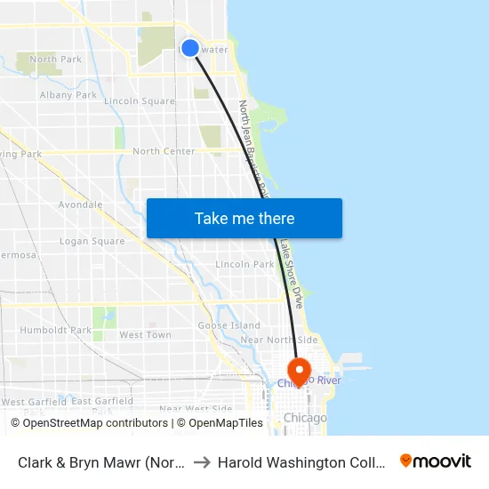 Clark & Bryn Mawr (North) to Harold Washington College map
