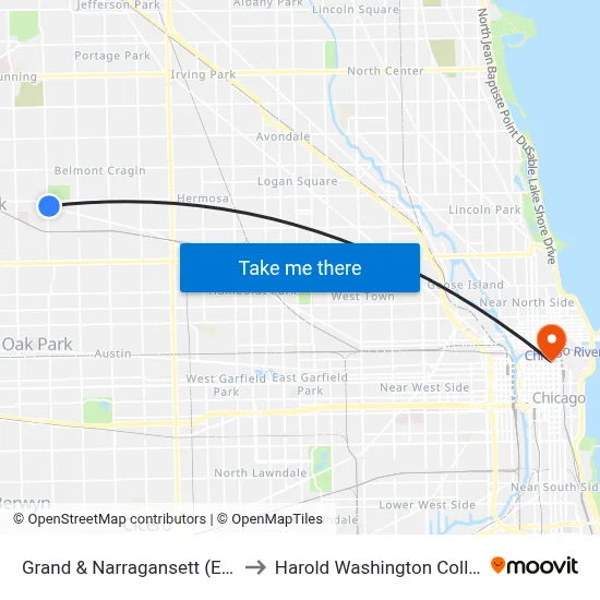 Grand & Narragansett (East) to Harold Washington College map