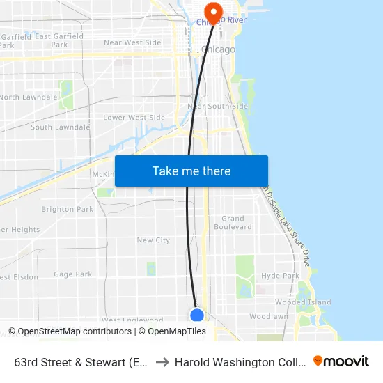 63rd Street & Stewart (East) to Harold Washington College map