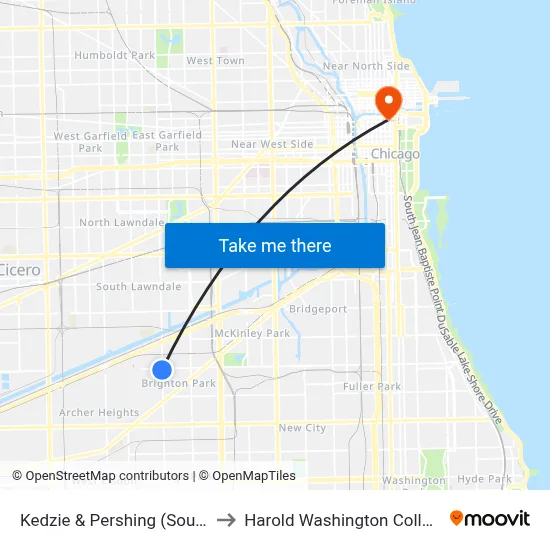 Kedzie & Pershing (South) to Harold Washington College map