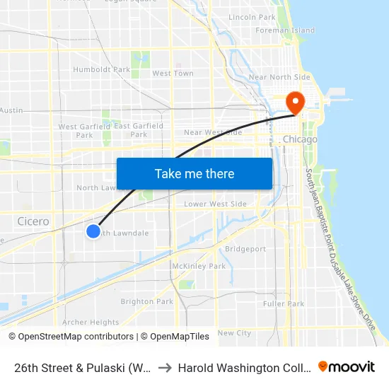 26th Street & Pulaski (West) to Harold Washington College map