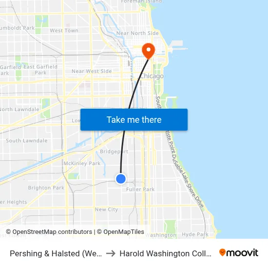 Pershing & Halsted (West) to Harold Washington College map