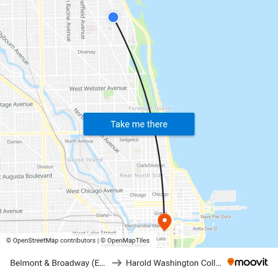 Belmont & Broadway (East) to Harold Washington College map