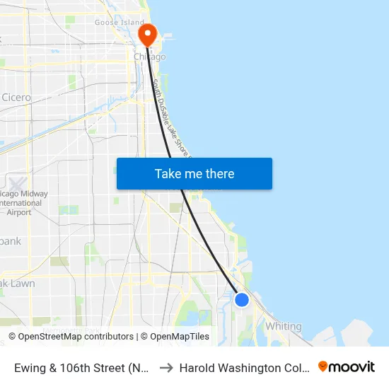 Ewing & 106th Street (North) to Harold Washington College map