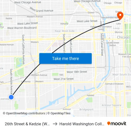 26th Street & Kedzie (West) to Harold Washington College map