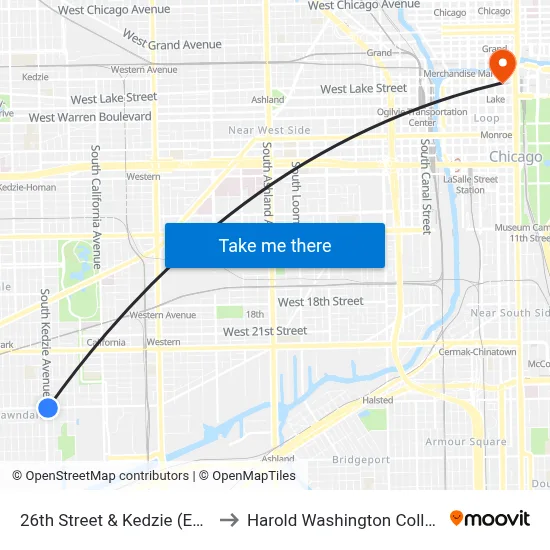 26th Street & Kedzie (East) to Harold Washington College map