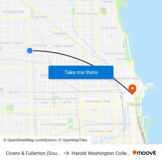 Cicero & Fullerton (South) to Harold Washington College map