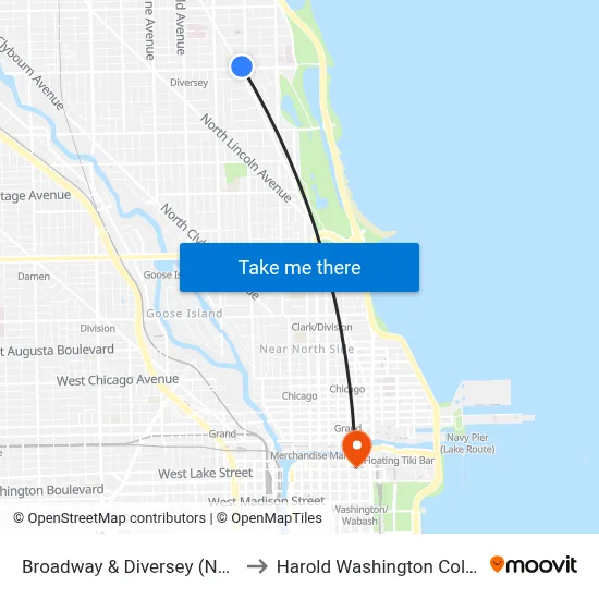 Broadway & Diversey (North) to Harold Washington College map