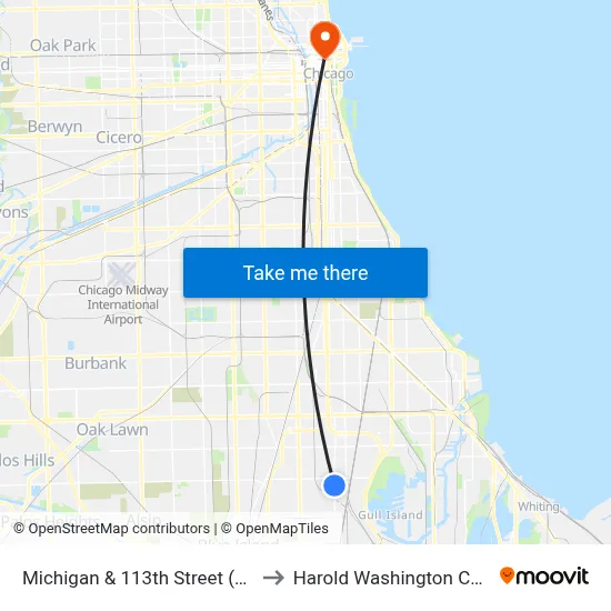 Michigan & 113th Street (North) to Harold Washington College map
