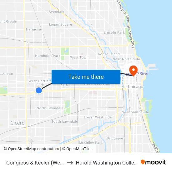 Congress & Keeler (West) to Harold Washington College map
