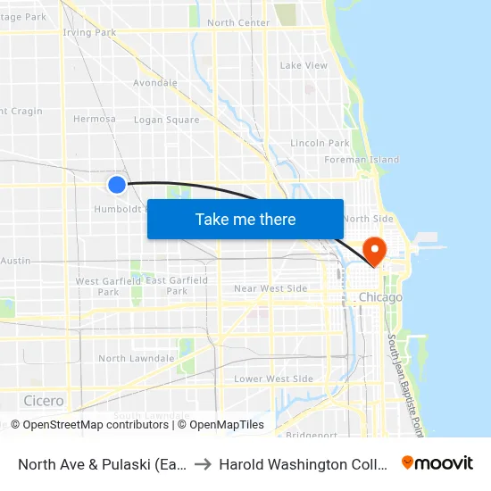 North Ave & Pulaski (East) to Harold Washington College map