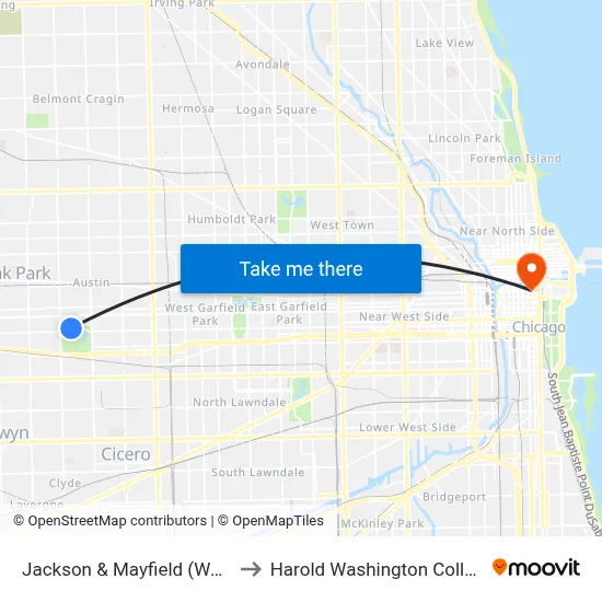 Jackson & Mayfield (West) to Harold Washington College map