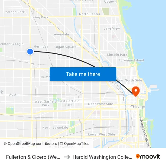 Fullerton & Cicero (West) to Harold Washington College map