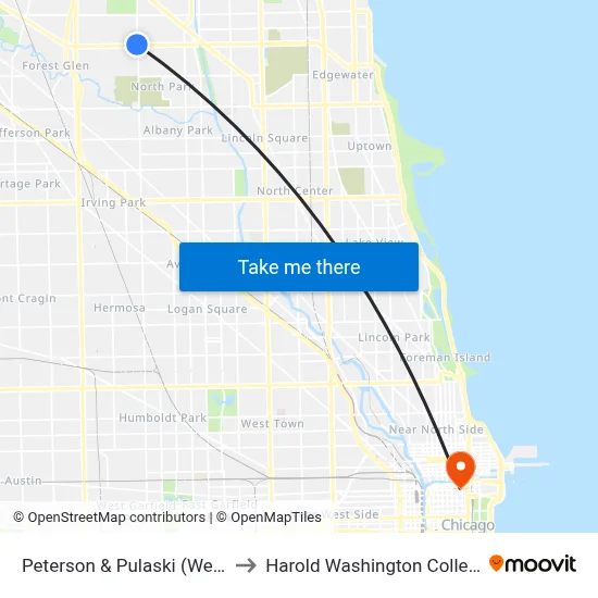 Peterson & Pulaski (West) to Harold Washington College map