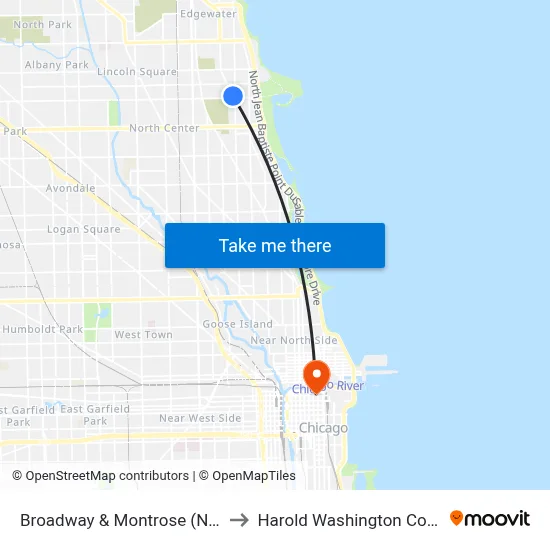 Broadway & Montrose (North) to Harold Washington College map