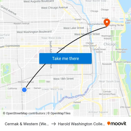 Cermak & Western (West) to Harold Washington College map