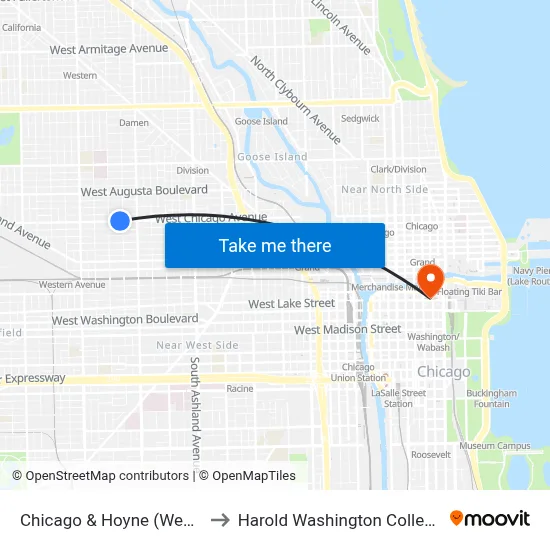 Chicago & Hoyne (West) to Harold Washington College map