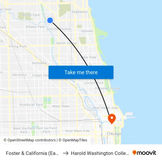 Foster & California (East) to Harold Washington College map