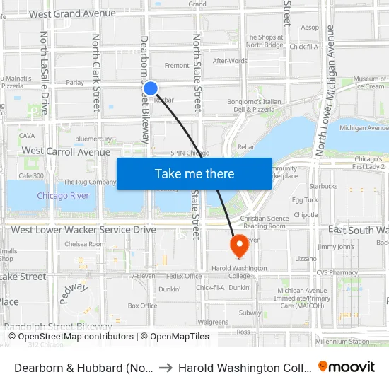 Dearborn & Hubbard (North) to Harold Washington College map