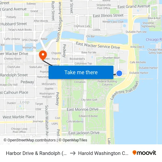 Harbor Drive & Randolph (North) to Harold Washington College map
