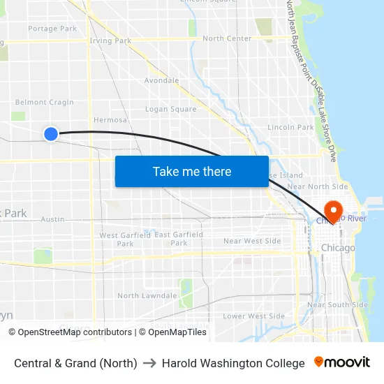 Central & Grand (North) to Harold Washington College map