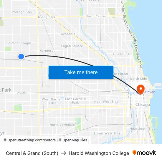 Central & Grand (South) to Harold Washington College map