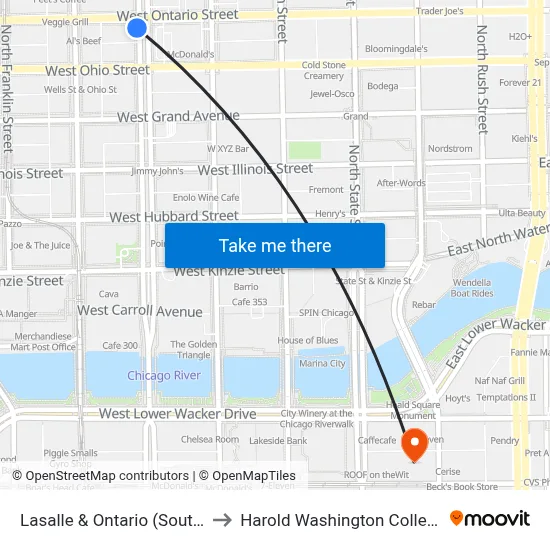Lasalle & Ontario (South) to Harold Washington College map