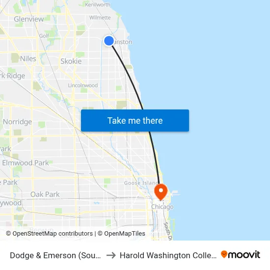 Dodge & Emerson (South) to Harold Washington College map