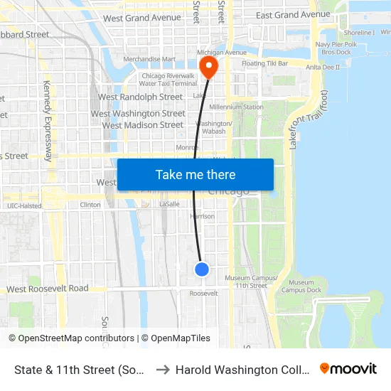 State & 11th Street (South) to Harold Washington College map