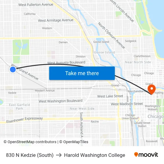 830 N Kedzie (South) to Harold Washington College map