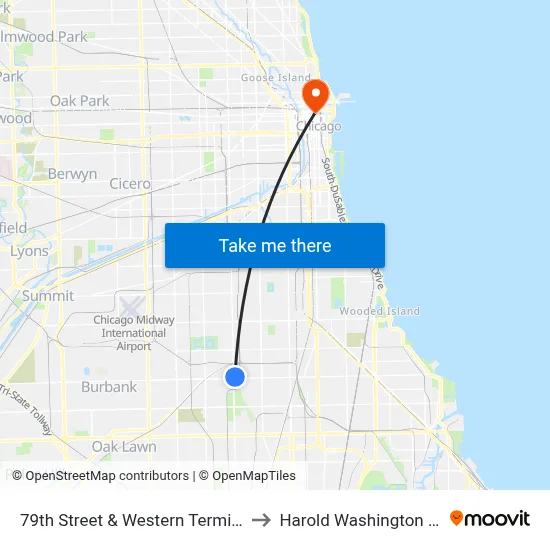 79th Street & Western Terminal (East) to Harold Washington College map